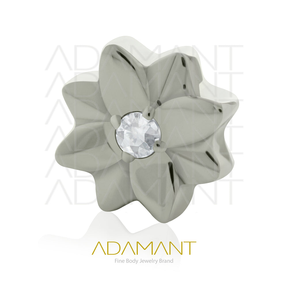 18g - 16g, Titanio Accesorio Rosca, 0.9mm Patrón de rosca, Flor Imperial, Prong Set, Cubic Zirconia.