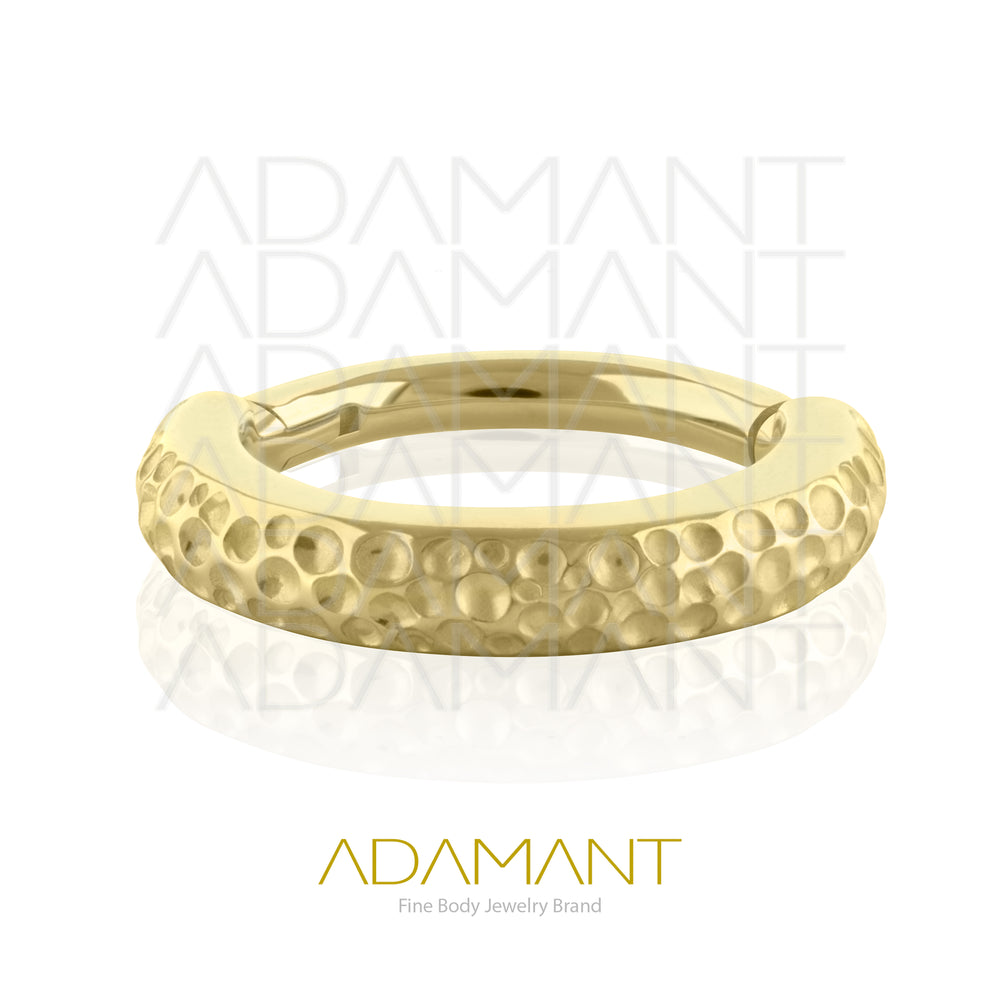 16g, Oro Solido 14k Aro de Bisagra Clicker Hammered de Lado