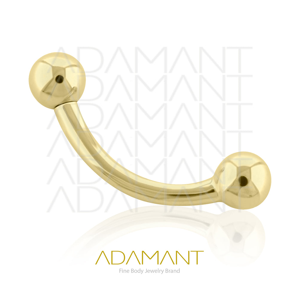 16g, Oro Solido 14k Micro banana con Bola, Rosca Interna, 0.9mm Patrón de rosca, Curved Barbell con Bola