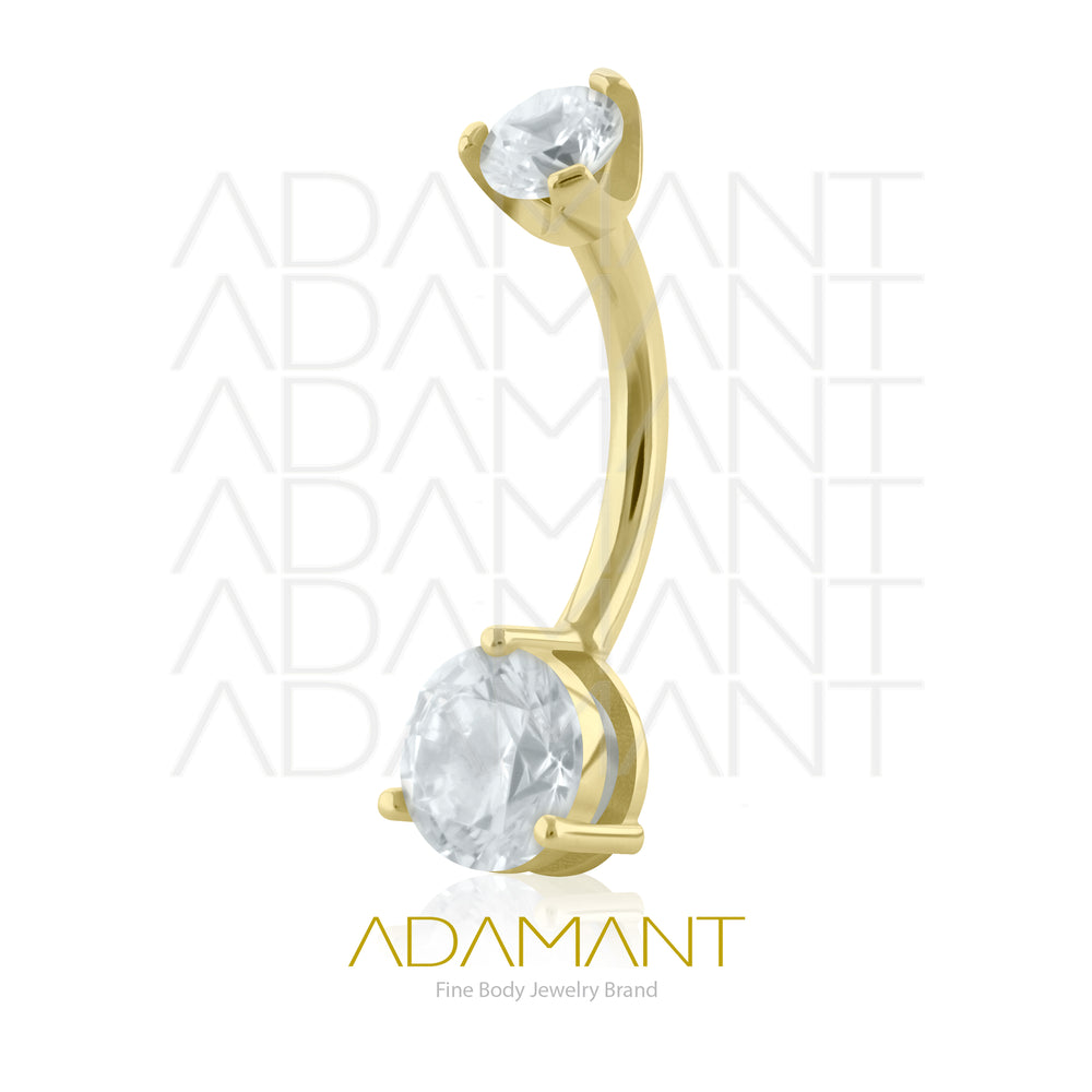 14g, Oro Solido 14k Navel Curved Rosca Interna, Round, Prong Set, Cubic Zirconia.