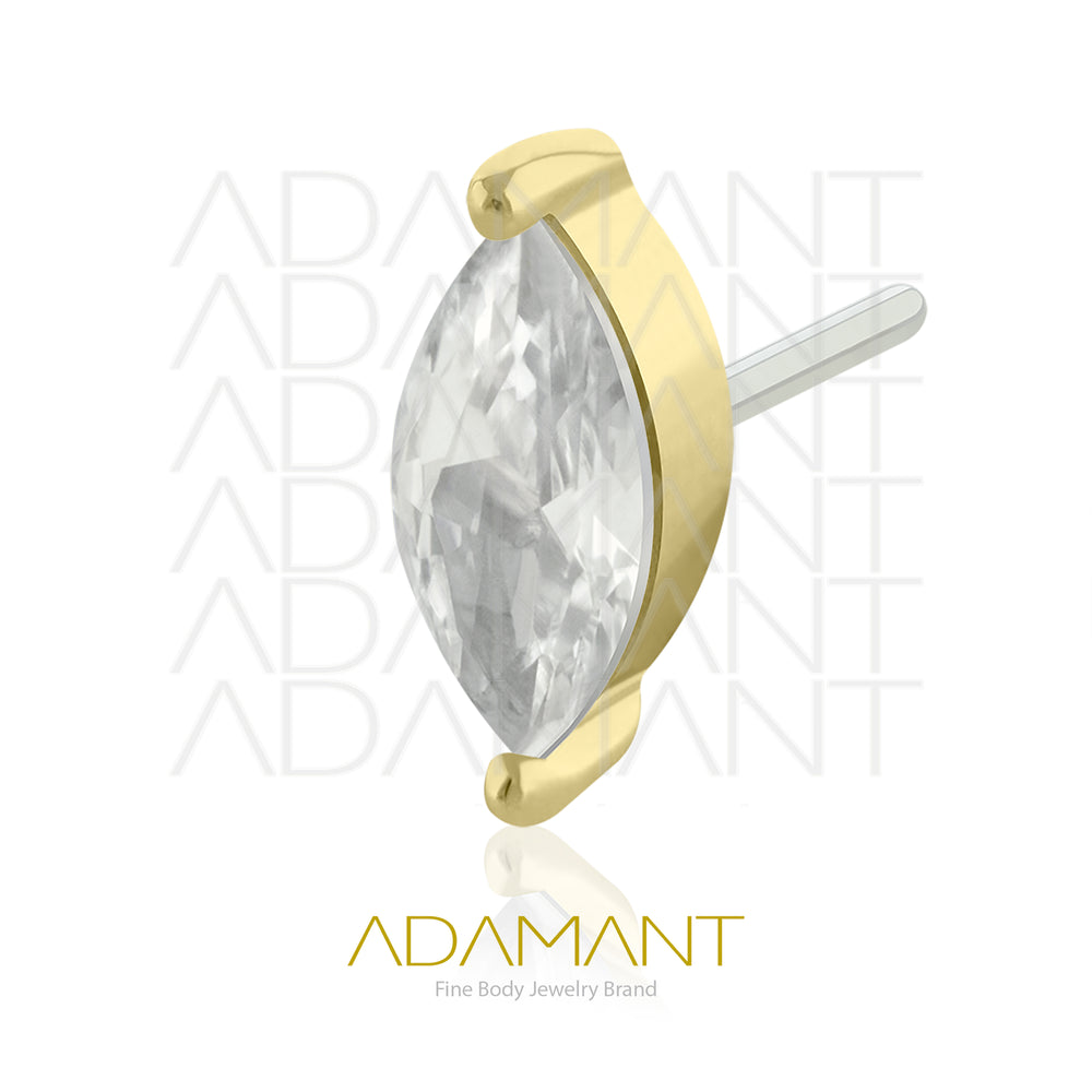 25g, Oro Solido 14k Accesorio Sin Rosca, 4.8mm Tamaño del Pin, Single Marquise, Prong Set, Cubic Zirconia