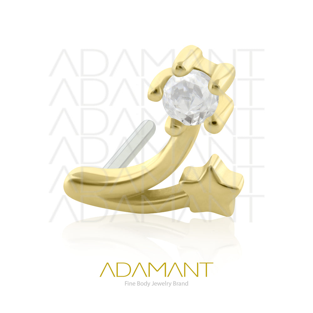 25g, Oro Solido 14k Accesorio Sin Rosca, 4.8mm Tamaño del Pin, Star Leaks Prong Set, Cubic Zirconia.
