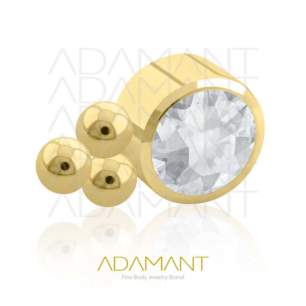 18g - 16g, Titanio Platizado Dorado Accesorio Rosca, 0.9mm Patrón de rosca, TRI, Bezel Set, Cubic Zirconia.
