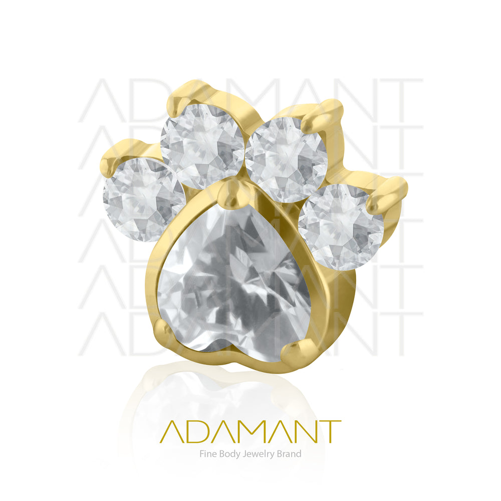 18g - 16g, Titanio Accesorio Platizado Dorado Rosca, 0.9mm Patrón de rosca, Cat Paw, Prong Set, Cubic Zirconia.