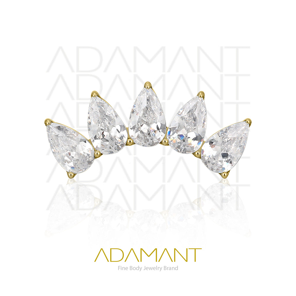 18g - 16g, Titanio Platizado Dorado Accesorio Rosca, 0.9mm Patrón de rosca, Crown Teardrop, Prong Set, Cubic Zirconia.