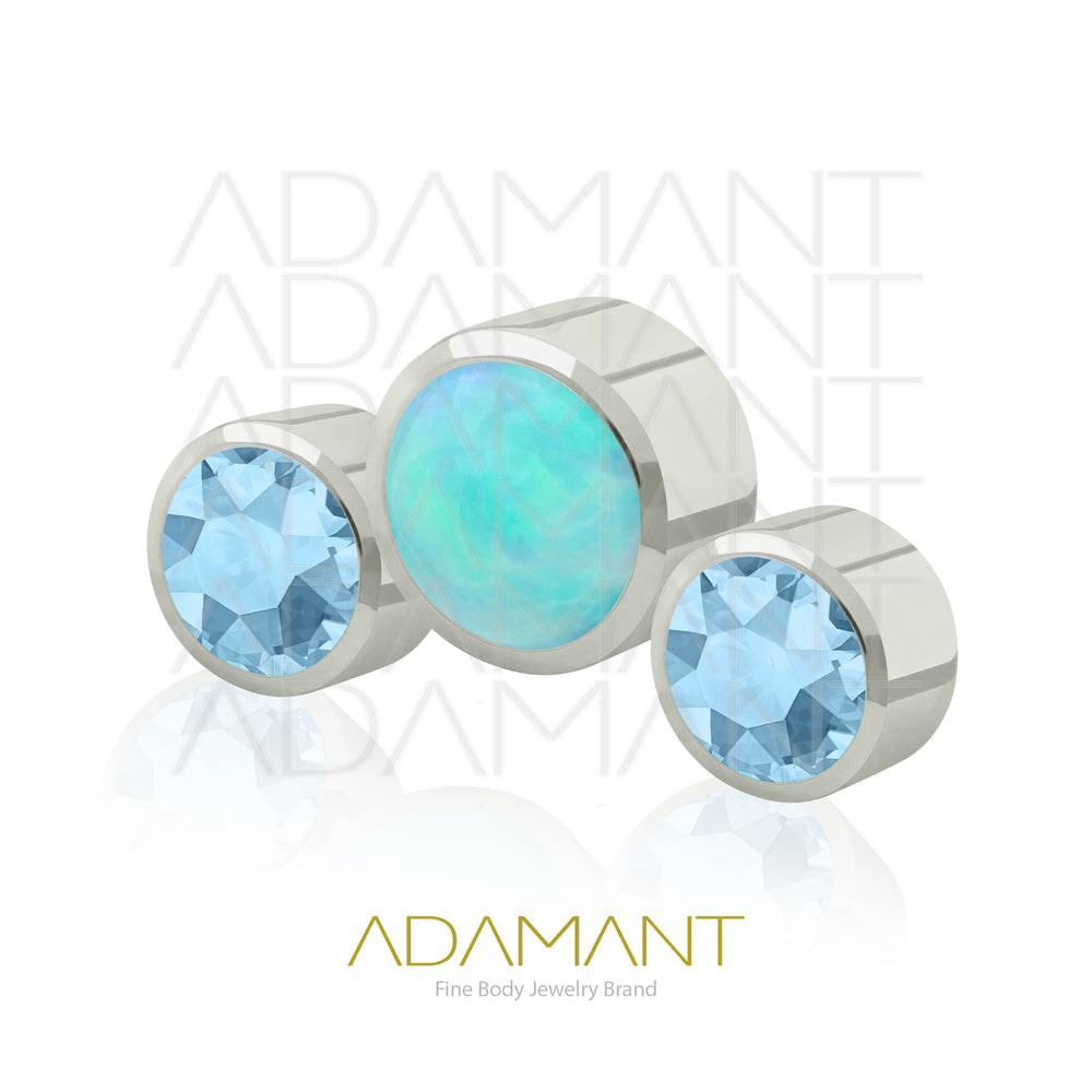 18g - 16g, Titanio Accesorio Rosca, 0.9mm Patrón de rosca, Neptuno, Bezel Set, Cubic Zirconia y Opal.