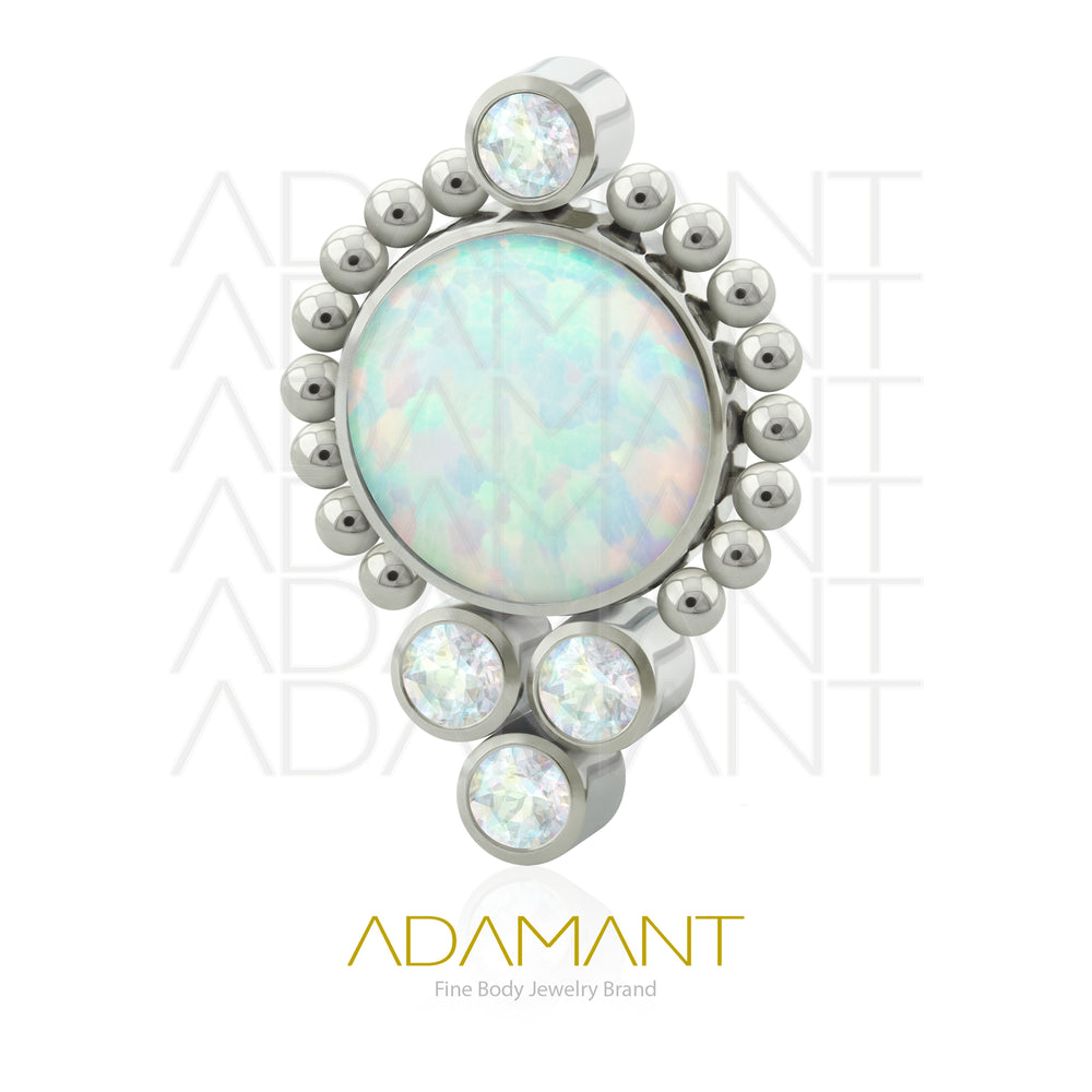 18g - 16g, Titanio Accesorio Rosca, 0.9mm Patrón de rosca, Saturn, Bezel Set, Cubic Zirconia y Opal.