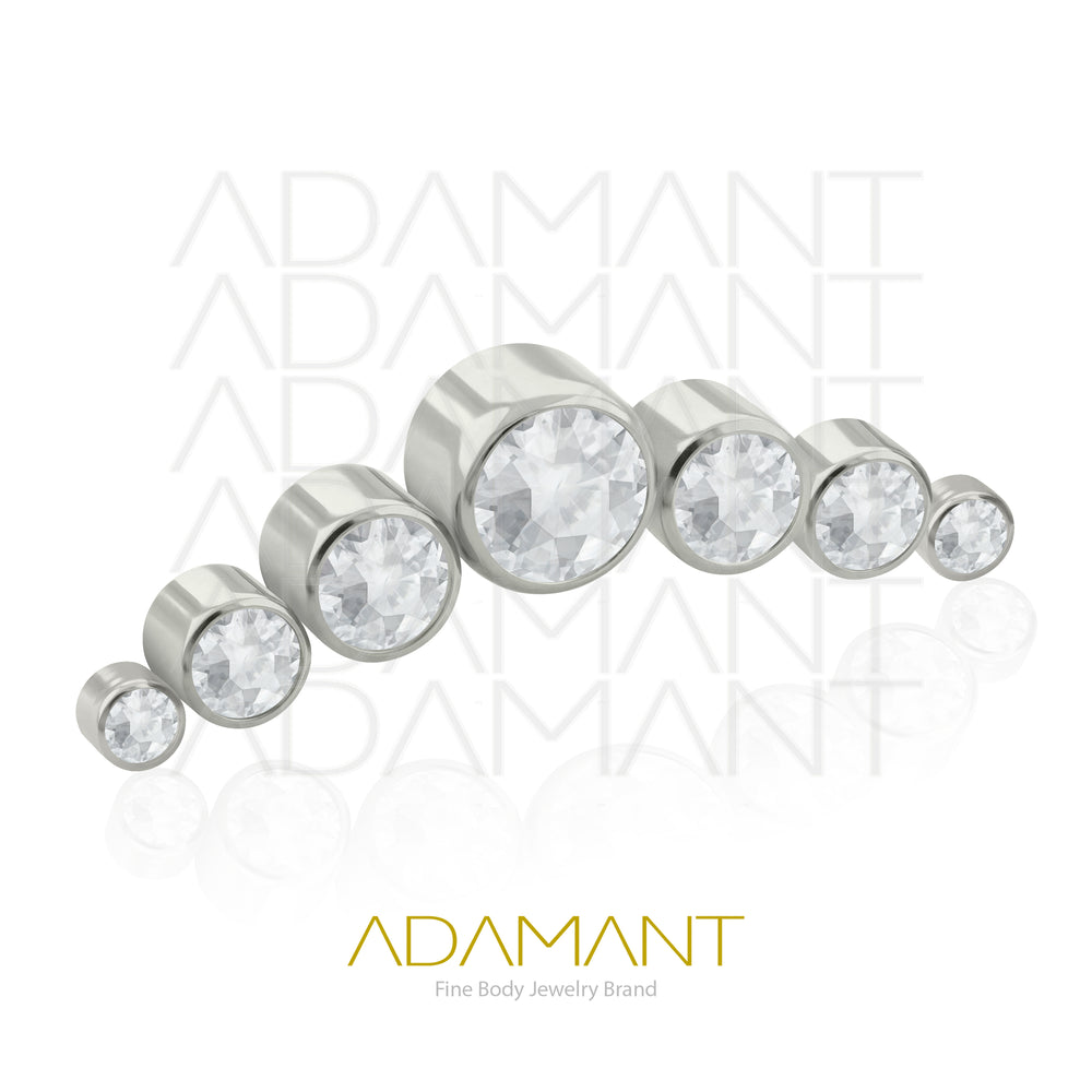 18g - 16g, Titanio Accesorio Rosca, 0.9mm Patrón de rosca, Seven Curved, Bezel Set, Cubic Zirconia.