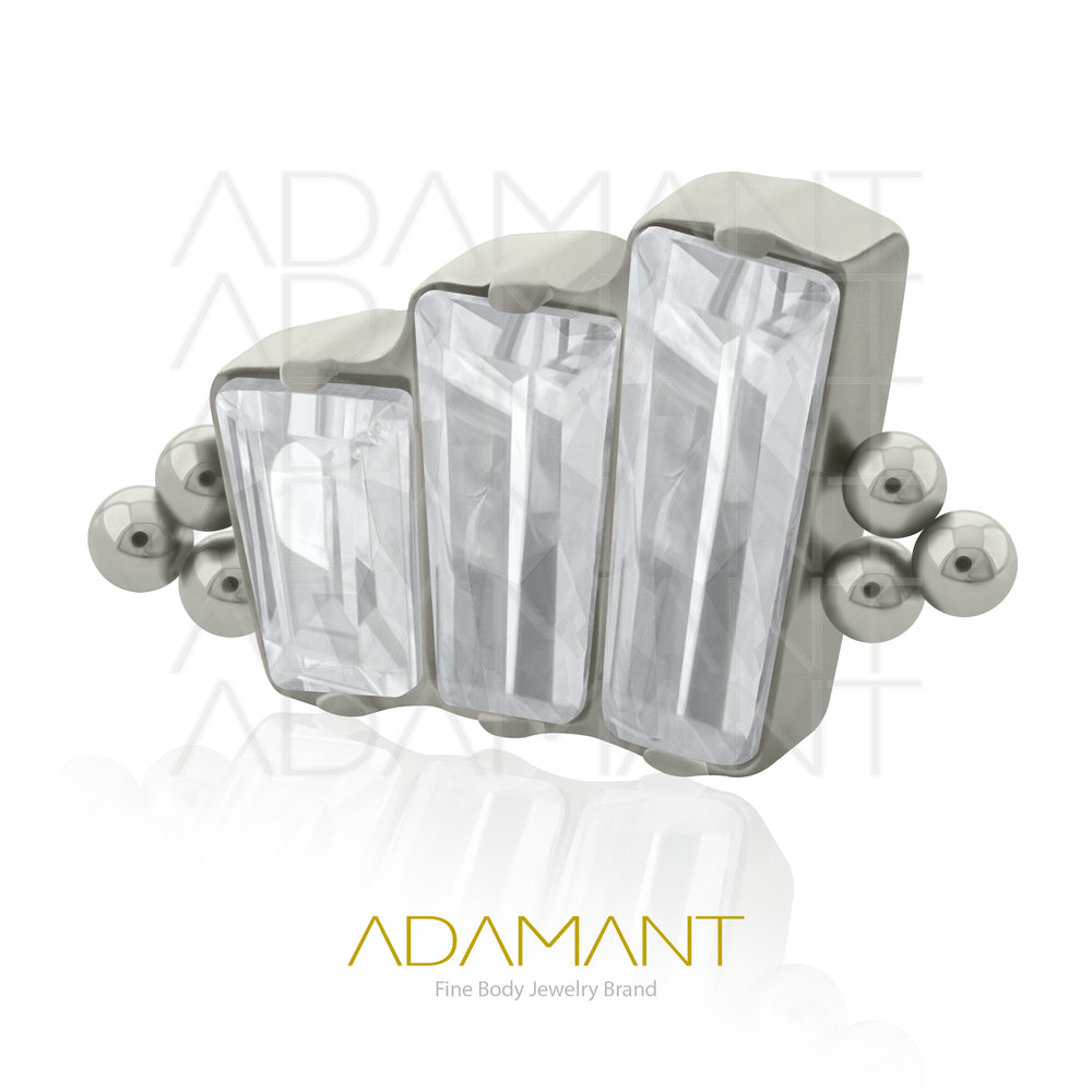 18g - 16g, Titanio Accesorio Rosca, 0.9mm Patrón de rosca, Triple baguette bead, Prong Set, Cubic Zirconia.