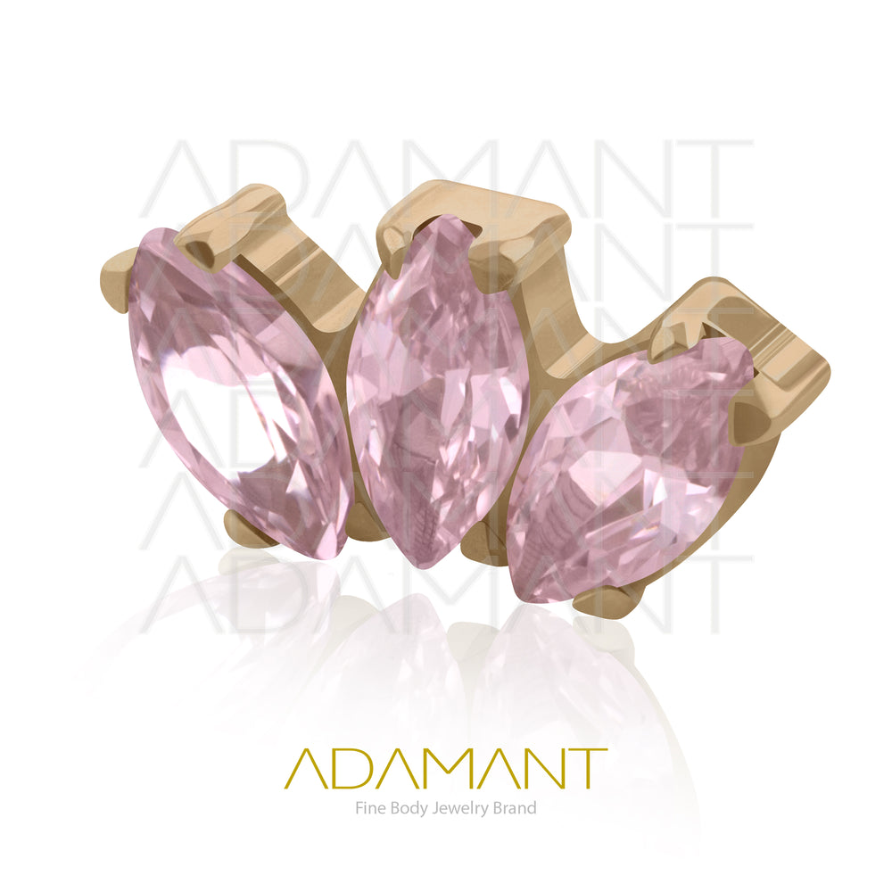 18g - 16g, Titanio Accesorio Rosca, 0.9mm Patrón de rosca, Marquise Platizado Dorado Rosado, Prong Set, Cubic Zirconia.