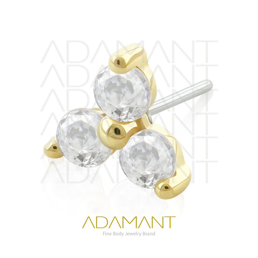 25g, Oro Solido 14k Accesorio Sin Rosca, 4.8mm Tamaño del Pin, Trinity Prong Set, Cubic Zirconia