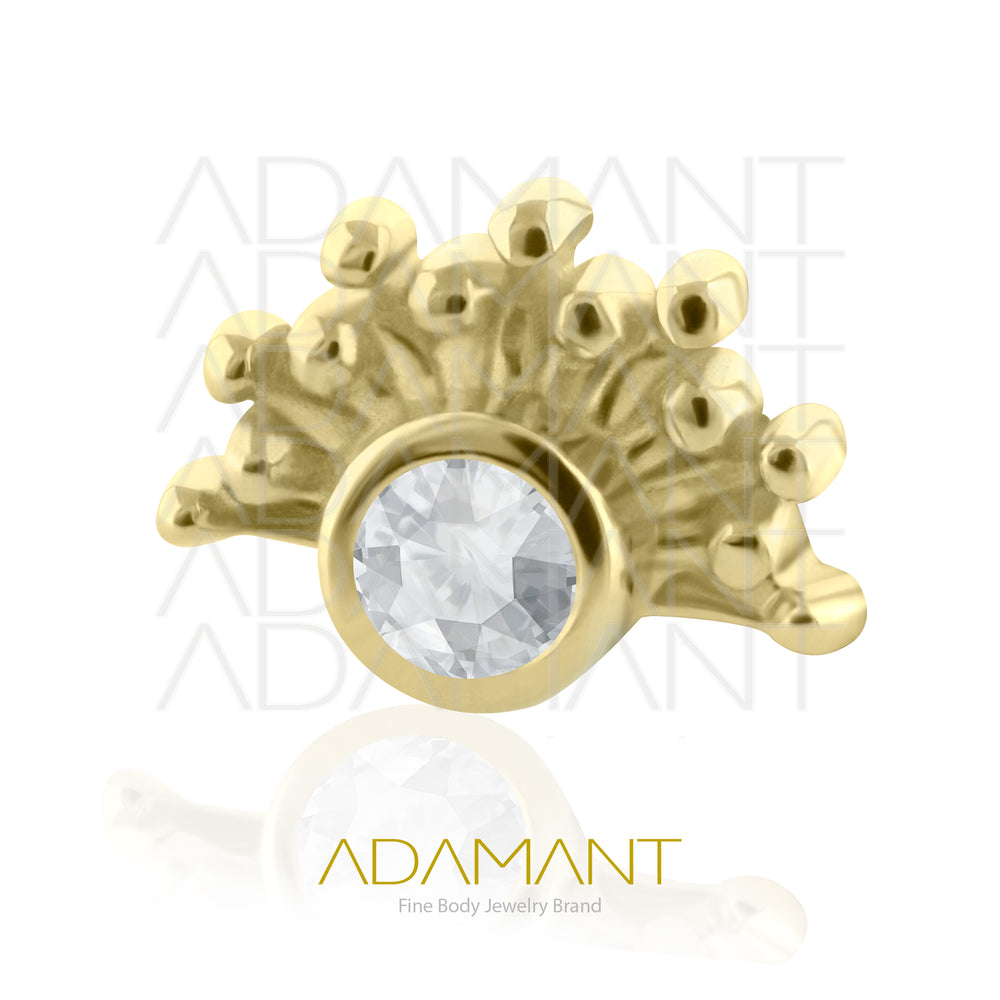 25g, Oro Solido 14k Accesorio Sin Rosca, 4.8mm Tamaño del Pin, Aztec Plume Bezel Set, Cubic Zirconia.