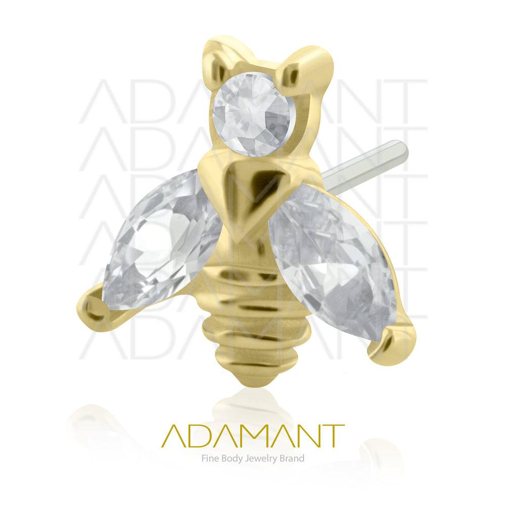 25g, Oro Solido 14k Accesorio Sin Rosca, 4.8mm Tamaño del Pin, Abeja Prong Set, Cubic Zirconia.