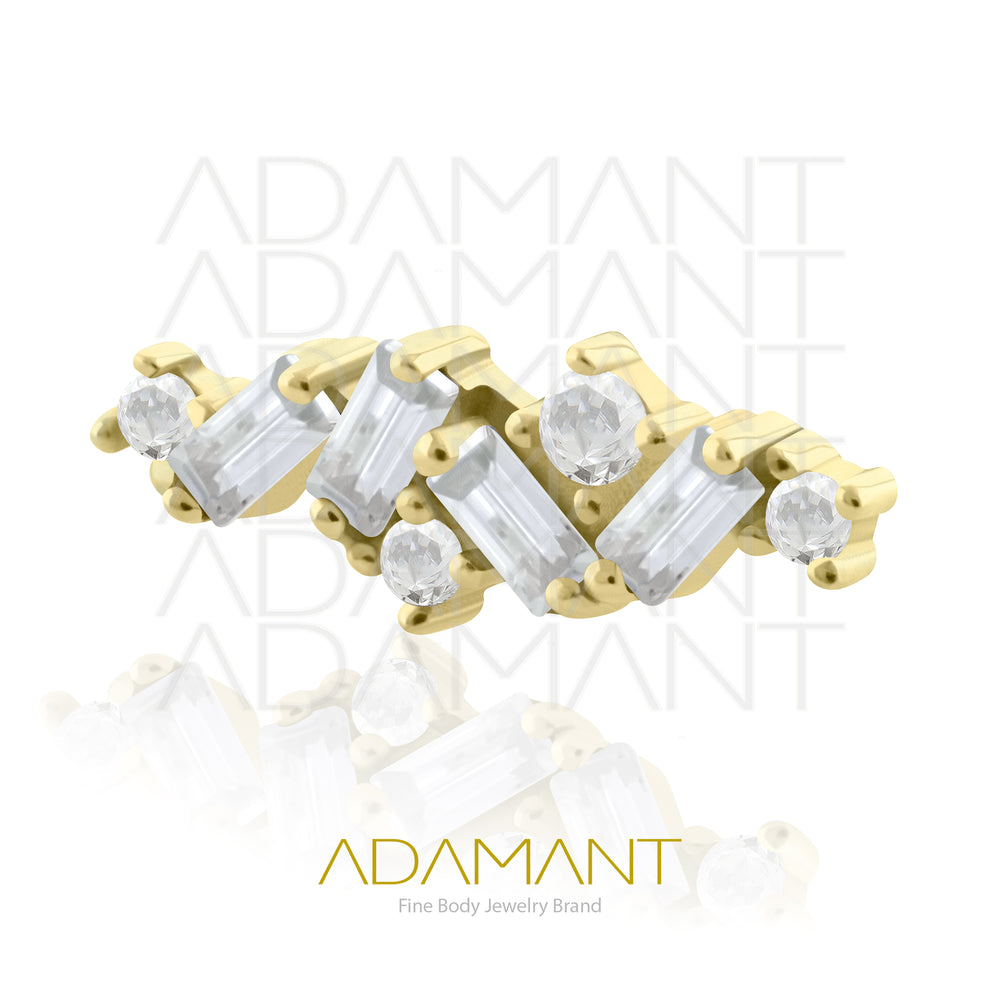 25g, Oro Solido 14k Accesorio Sin Rosca, 4.8mm Tamaño del Pin, Multi Baguette Prong Set, Cubic Zirconia.