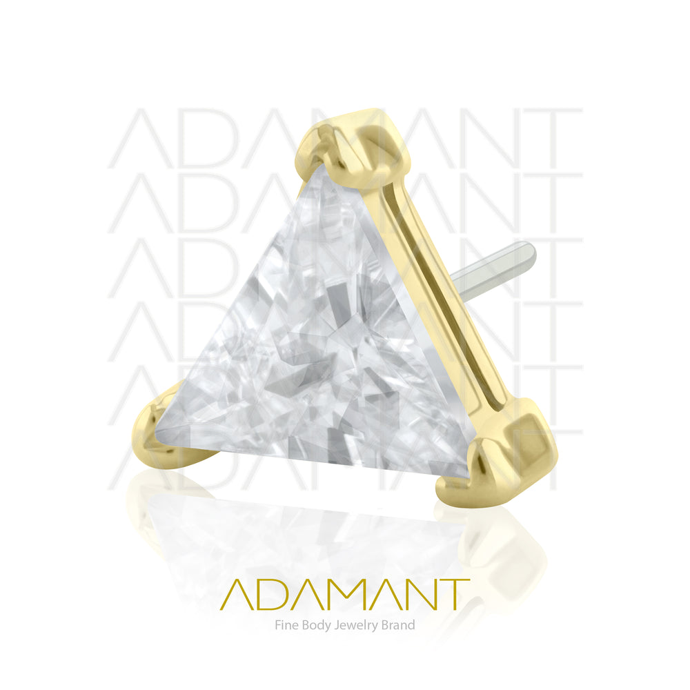 25g, Oro Solido 14k Accesorio Sin Rosca, 4.8mm Tamaño del Pin, Triángulo Prong Set, Cubic Zirconia.