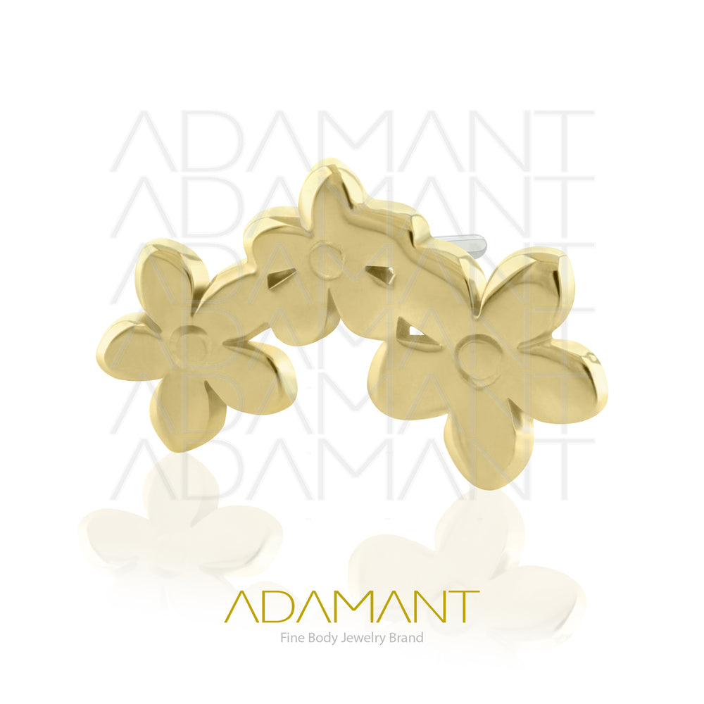 25g, Oro Solido 14k Accesorio Sin Rosca, 4.8mm Tamaño del Pin, Triple Flor.