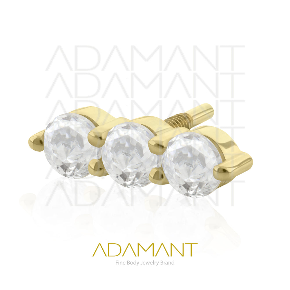 16g, Oro Solido 14k Accesorio Rosca Larga, 0.8mm Patrón de rosca, Triple Prong Setting, Cubic Zirconia