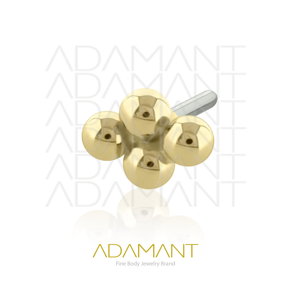 25g, Oro Solido 14k Accesorio Sin Rosca, 4.8mm Tamaño del Pin, Quad Beads