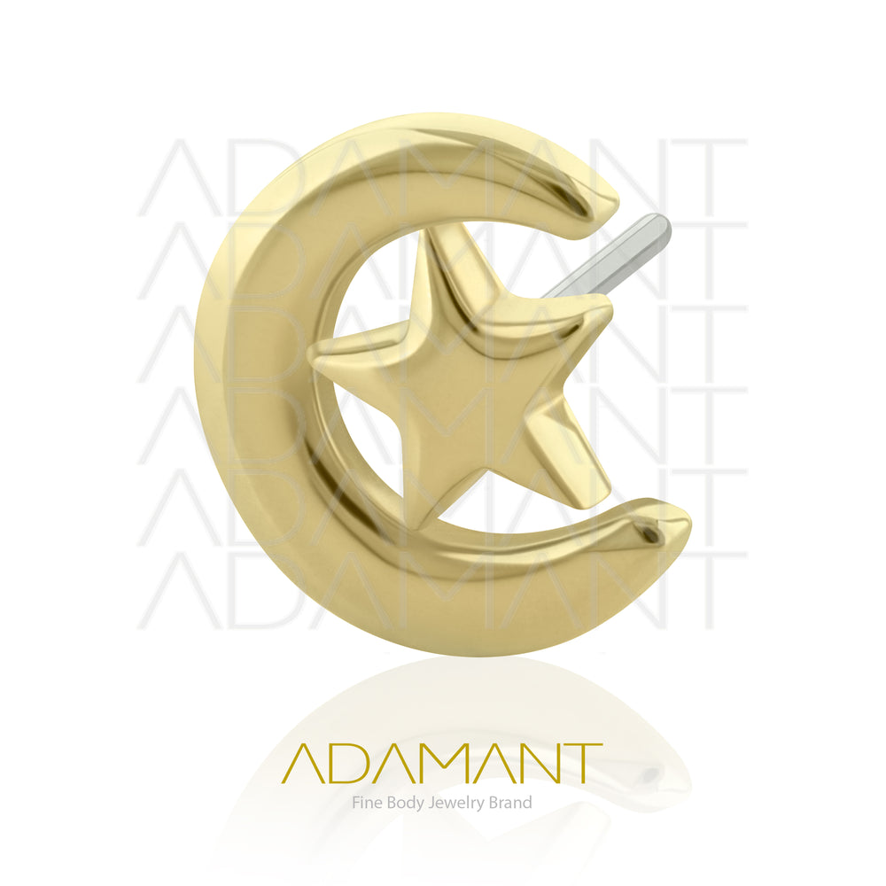 25g, Oro Solido 14k Accesorio Sin Rosca, 4.8mm Tamaño del Pin, Luna con estrella