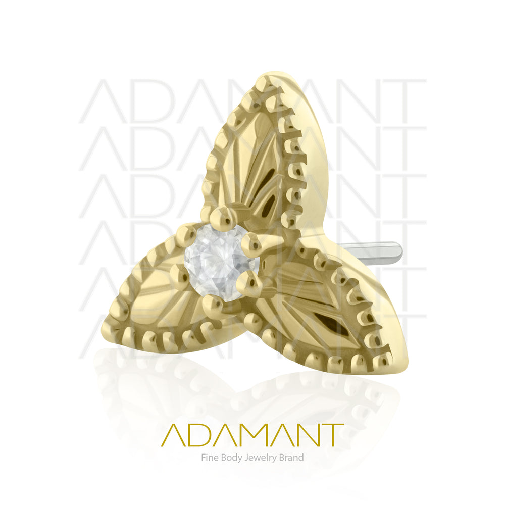 25g, Oro Solido 14k Accesorio Sin Rosca, 4.8mm Tamaño del Pin, Triple Leaf, Prong Set, Cubic Zirconia