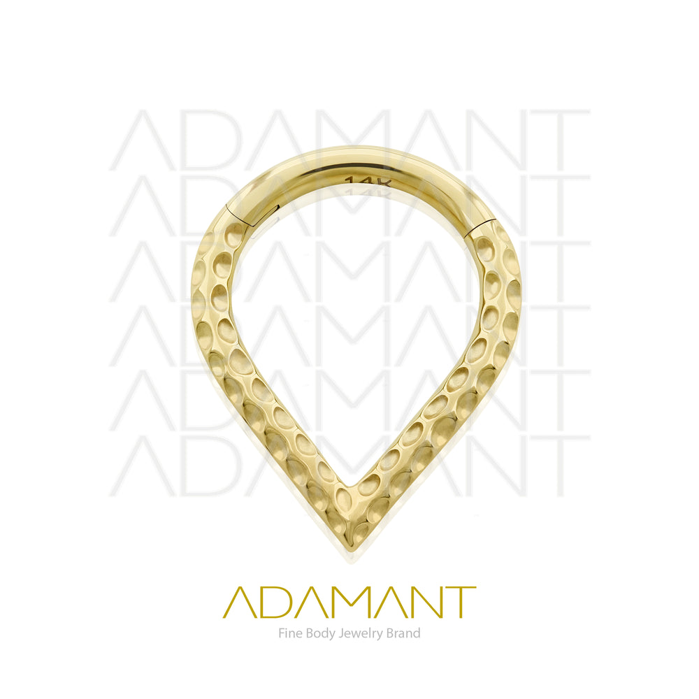16g, Oro Solido 14k Aro de Bisagra Clicker V shaped Hammered