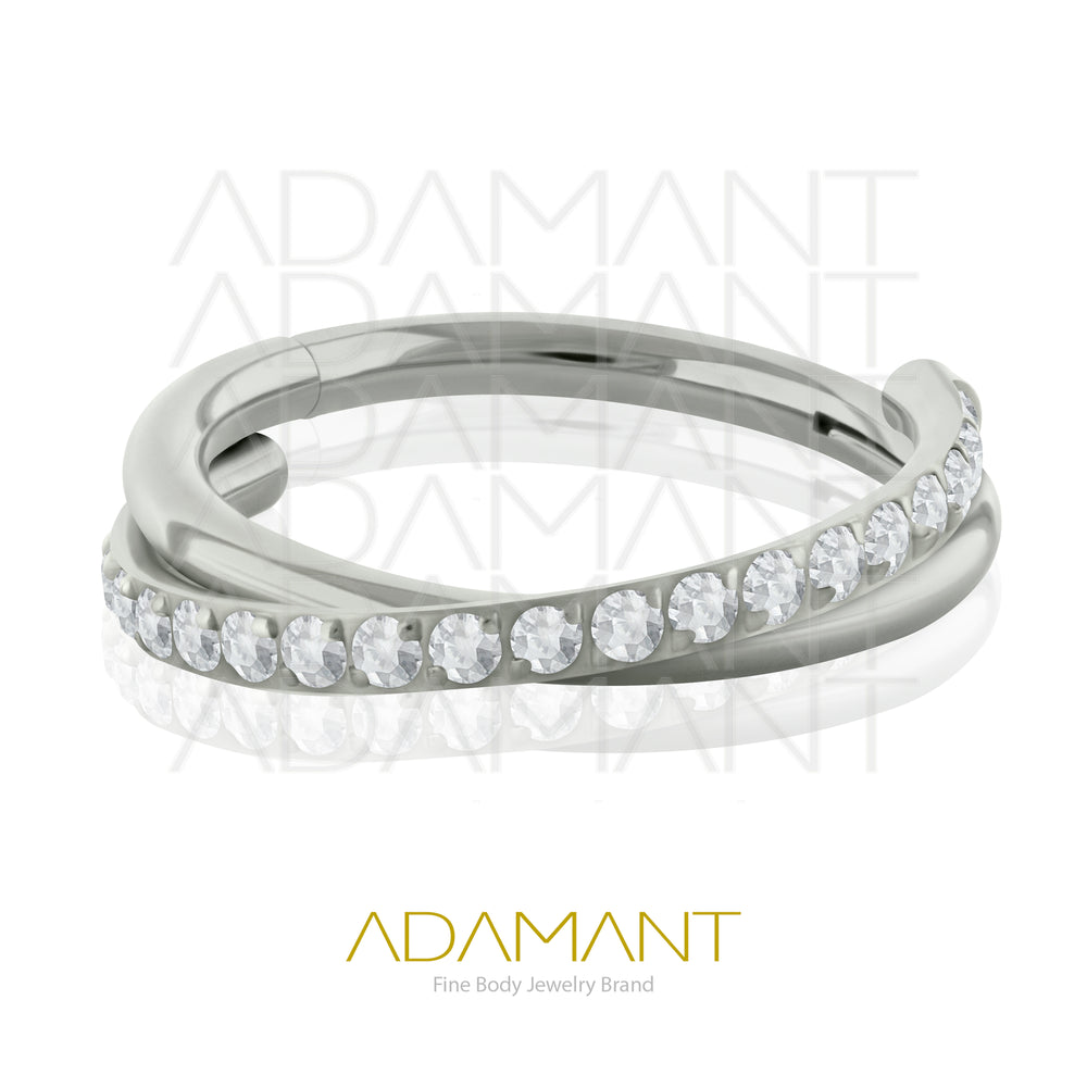 16g, Titanio, Aro Clicker con Bisagra, Side Crossed, Prong set, Cubic Zirconia.