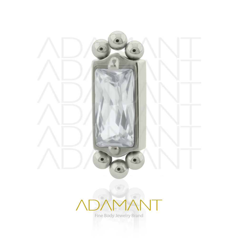 18g - 16g, Titanio Accesorio Rosca, 0.9mm Patrón de rosca, Double TRI Baguette, Prong Set, Cubic Zirconia.