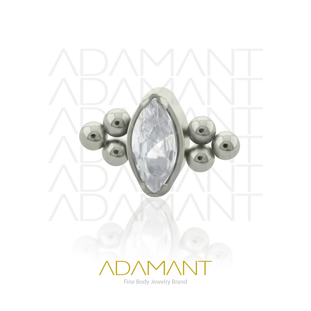 18g - 16g, Titanio Accesorio Rosca, 0.9mm Patrón de rosca, Double TRI Marquise, Prong Set, Cubic Zirconia.