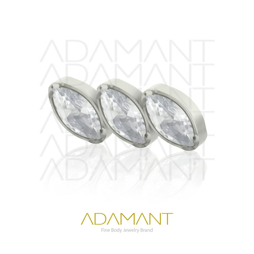 18g - 16g, Titanio Accesorio Rosca, 0.9mm Patrón de rosca, Side triple marquise, Prong Set, Cubic Zirconia.