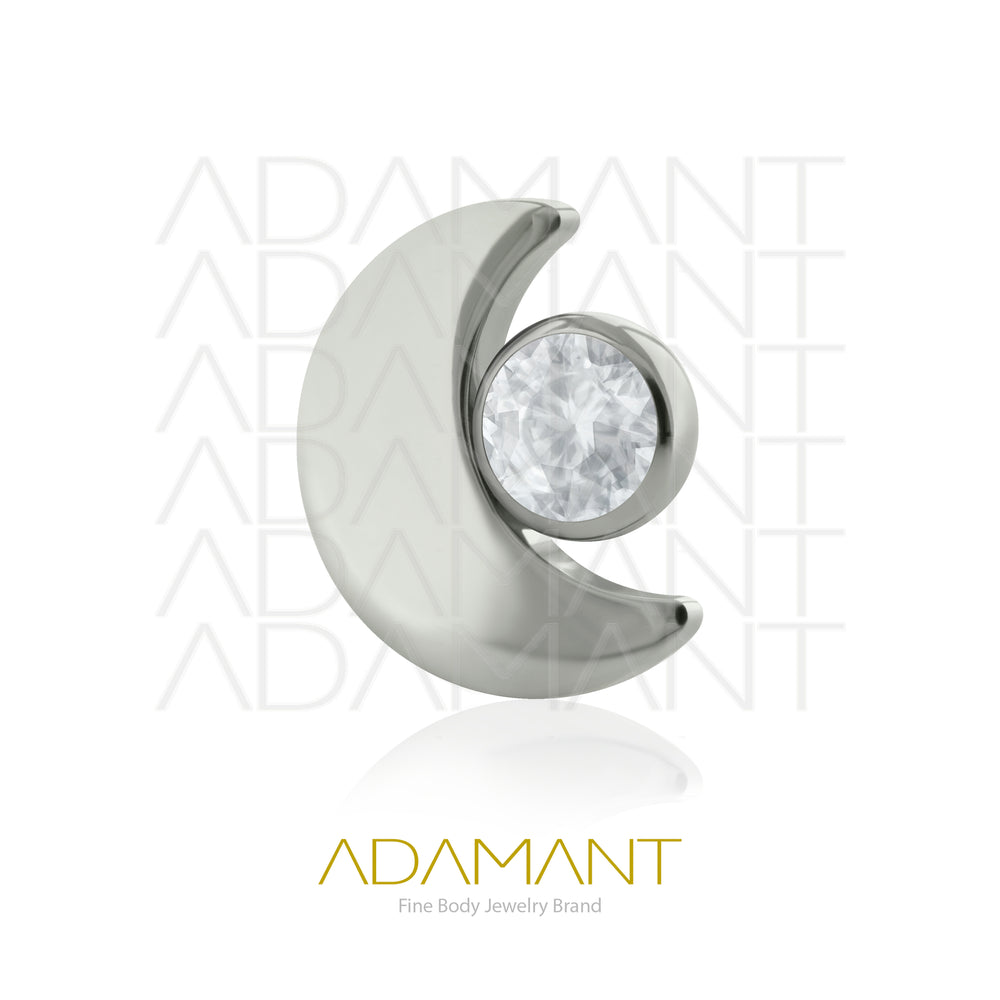 18g - 16g, Titanio Accesorio Rosca, 0.9mm Patrón de rosca, Luna Bezel Set, Cubic Zirconia.