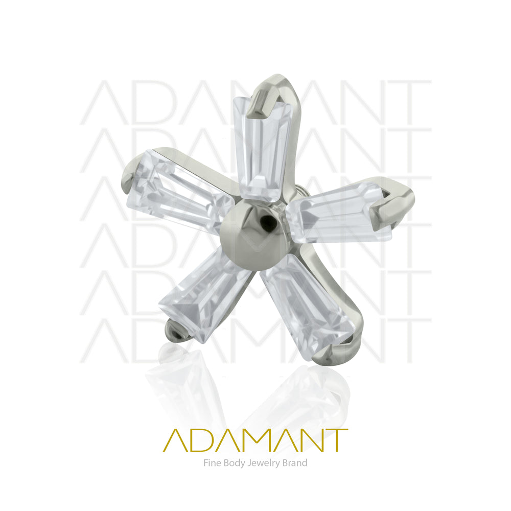 18g - 16g, Titanio Accesorio Rosca, 0.9mm Patrón de rosca, Trapezoidal Flower, Prong Set, Cubic Zirconia.