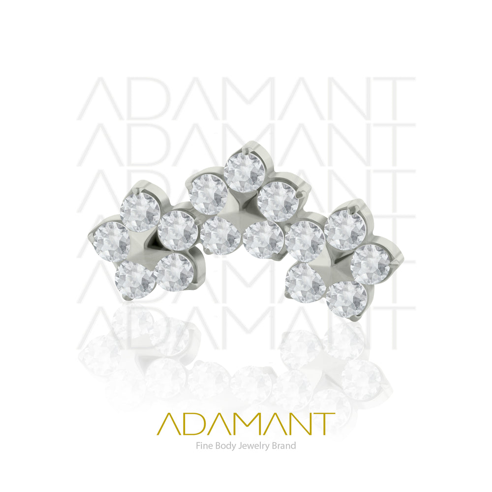 18g - 16g, Titanio Accesorio Rosca, 0.9mm Patrón de rosca, Triple flower, Prong Set, Cubic Zirconia.