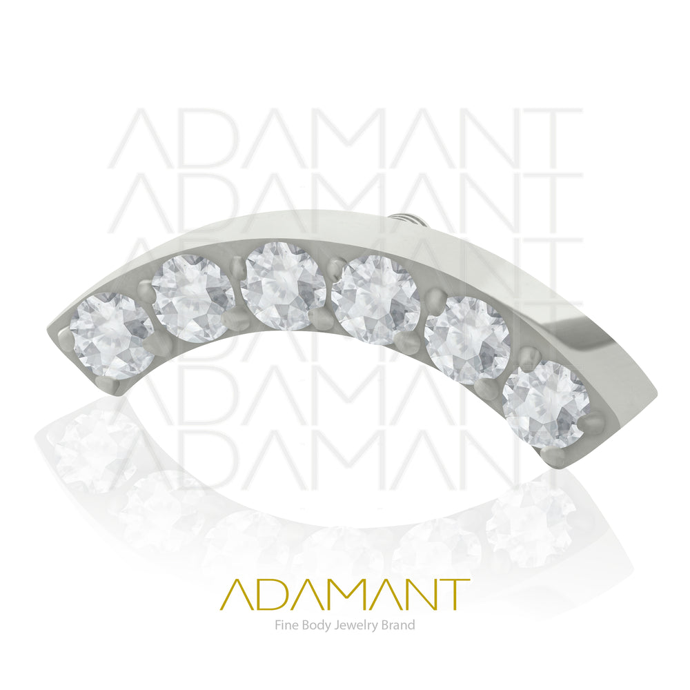 18g - 16g, Titanio Accesorio Rosca, 0.9mm Patrón de rosca, Curved 6 crystals, Prong Set, Cubic Zirconia.