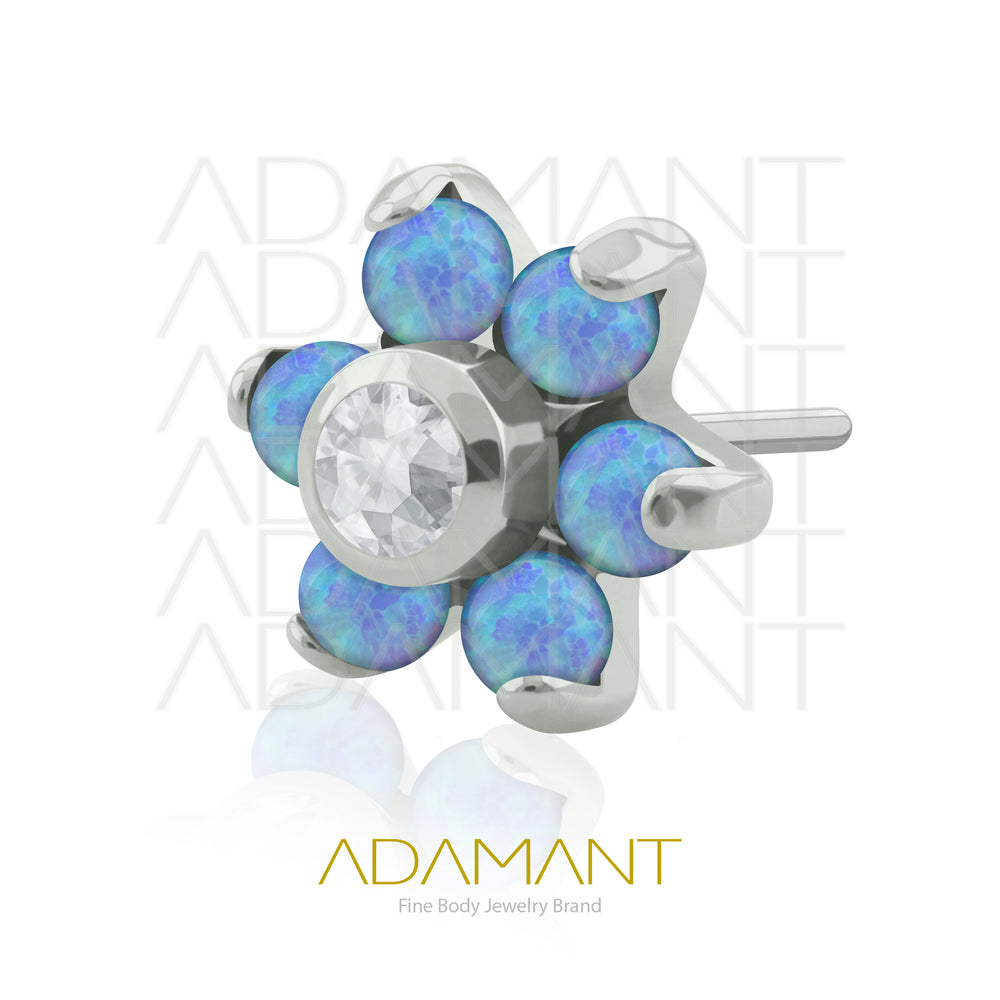 20g-18g-16g-14g Titanio Accesorios Sin Rosca, Flor, Prong set, Opal con Centro de Cubic Zirconia.
