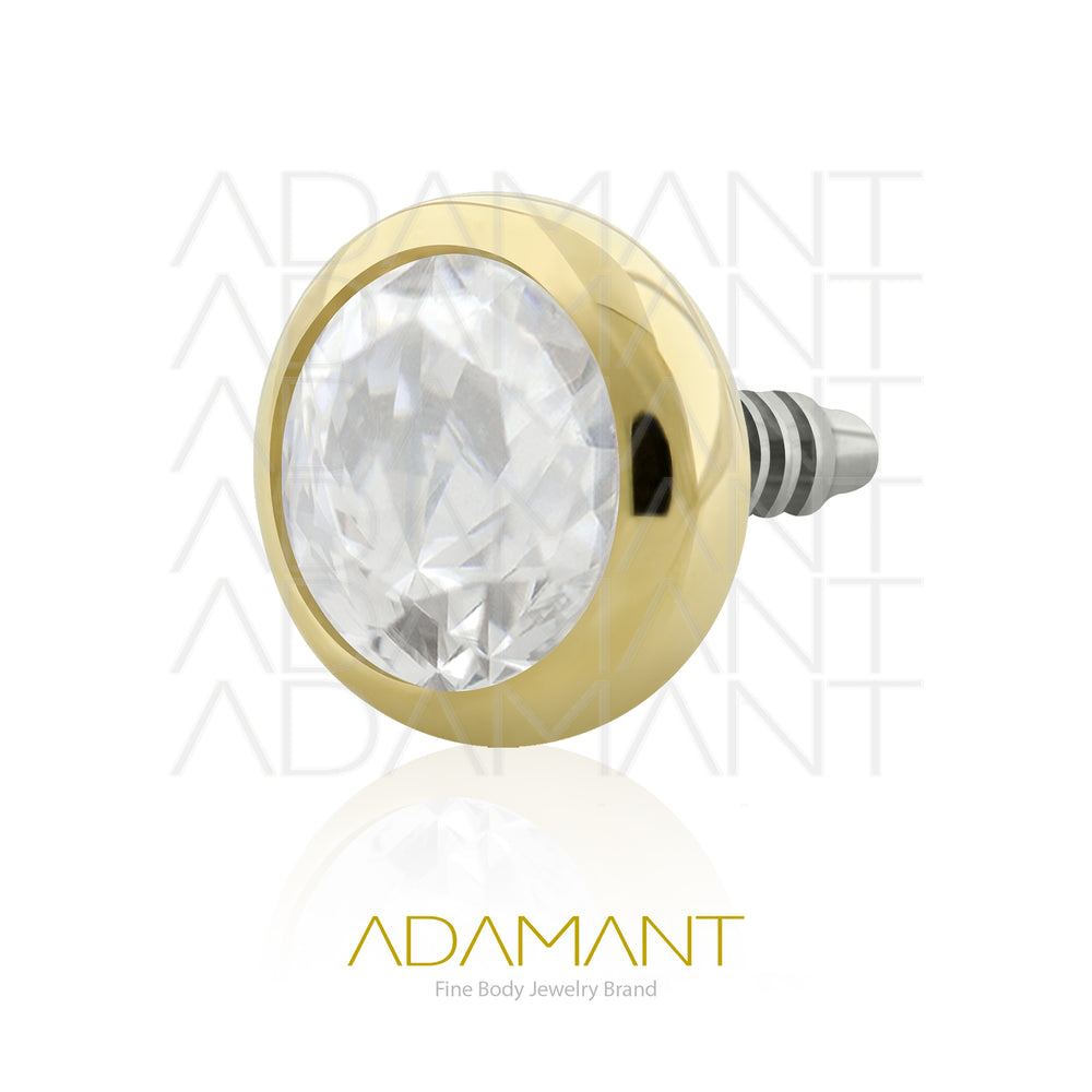 16g, Oro Solido 14k Accesorio Rosca, 0.9mm Patrón de rosca, Bezel Set, Cristal plano