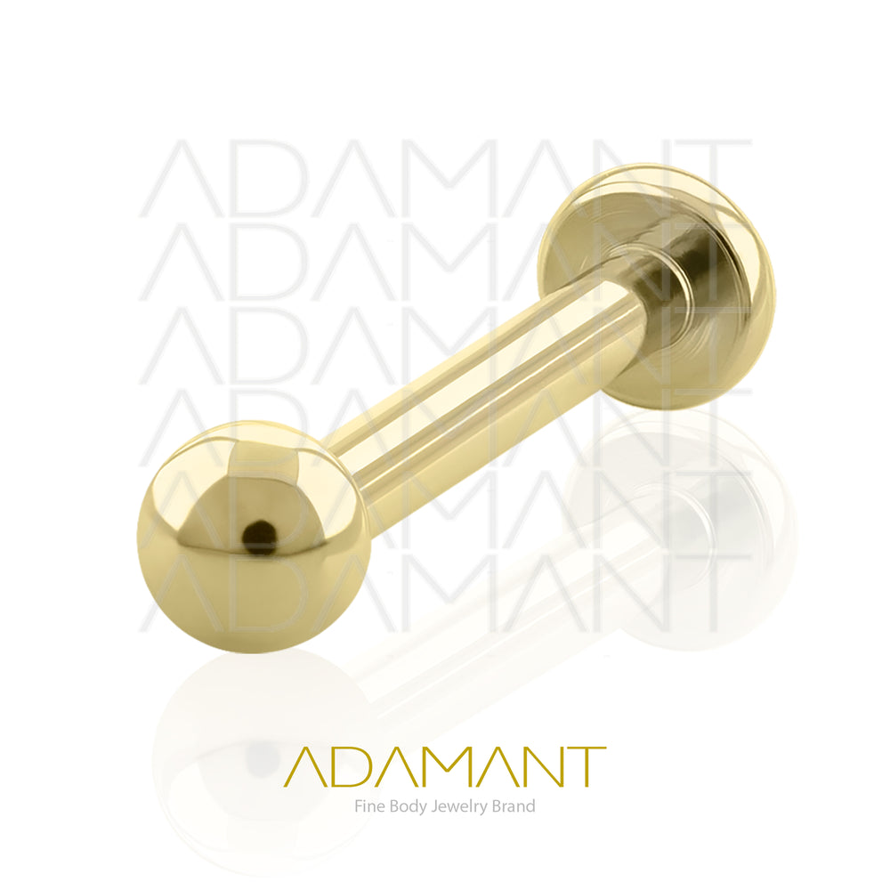 16g, Oro Solido 14k Accesorio Rosca, 0.9mm Patrón de rosca, Barra tipo labret con Bola