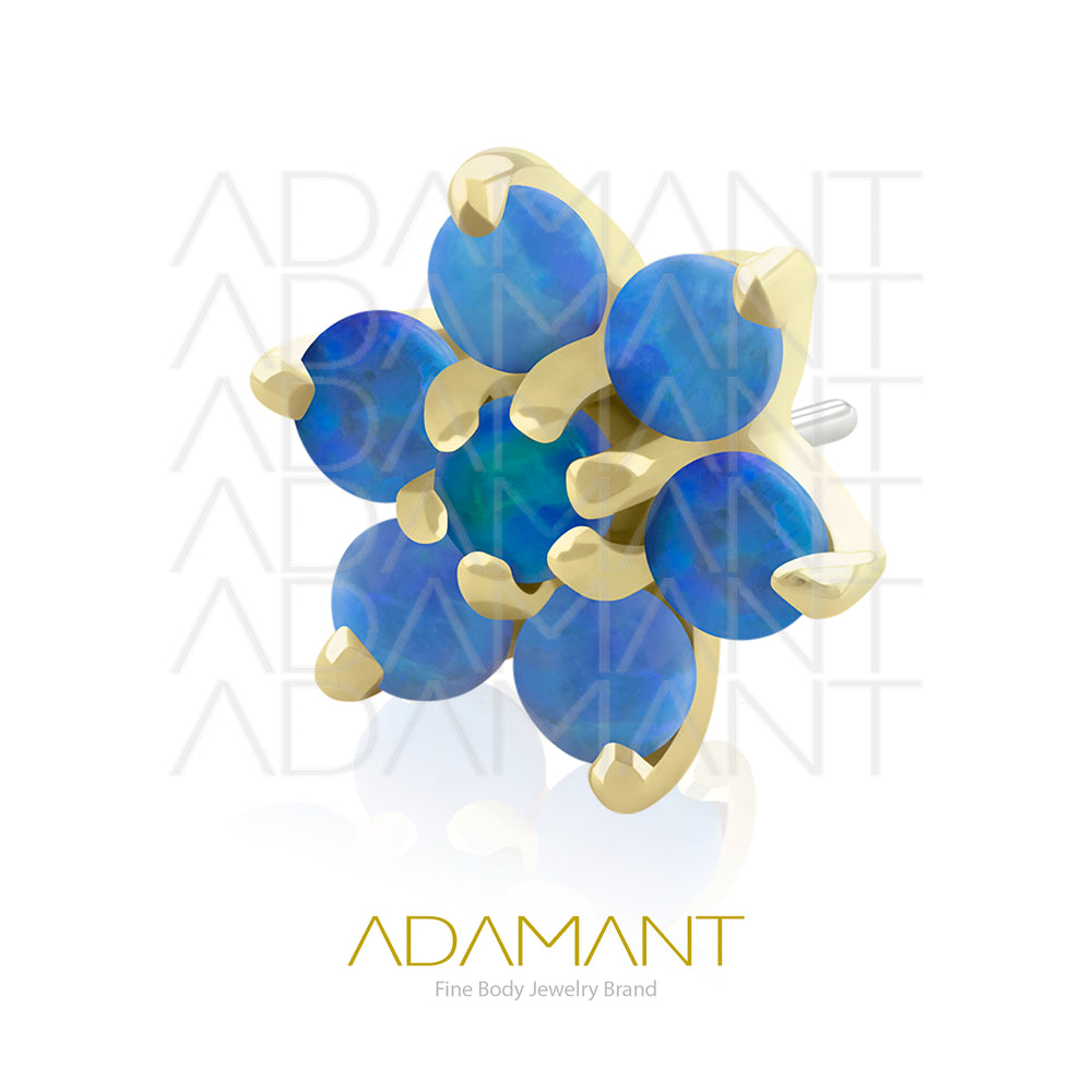 25g, Oro Solido 14k Accesorio Sin Rosca, 4.8mm Tamaño del Pin, Flor, Prong Set, Opal