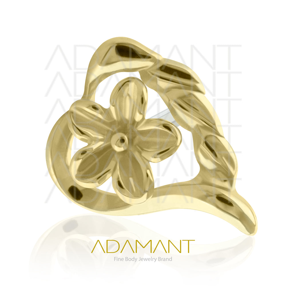 25g, Oro Solido 14k Accesorio Sin Rosca, 4.8mm Tamaño del Pin, Flower heart.