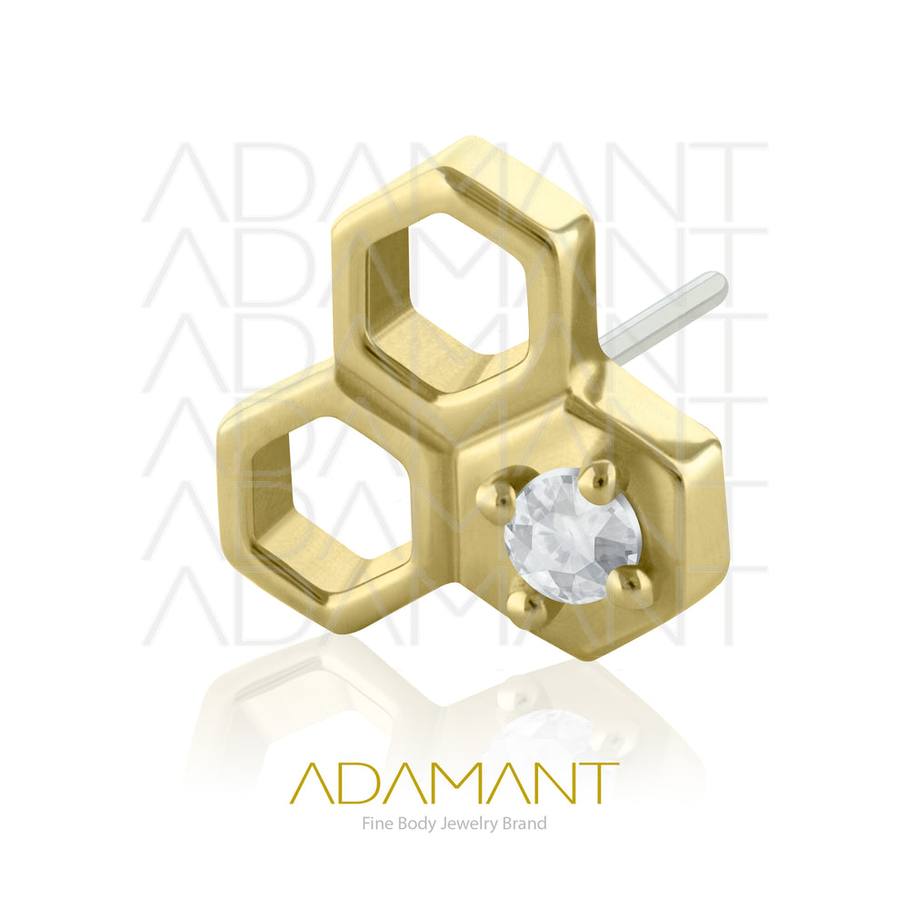 25g, Oro Solido 14k Accesorio Sin Rosca, 4.8mm Tamaño del Pin, Honey comb Prong Set, Cubic Zirconia.