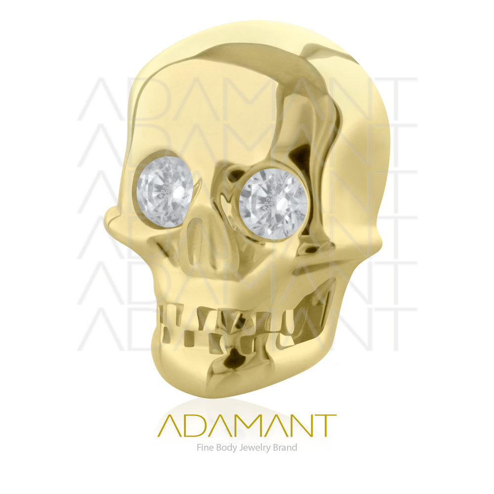 25g, Oro Solido 14k Accesorio Sin Rosca, 4.8mm Tamaño del Pin, Calavera Bezel Set, Cubic Zirconia.