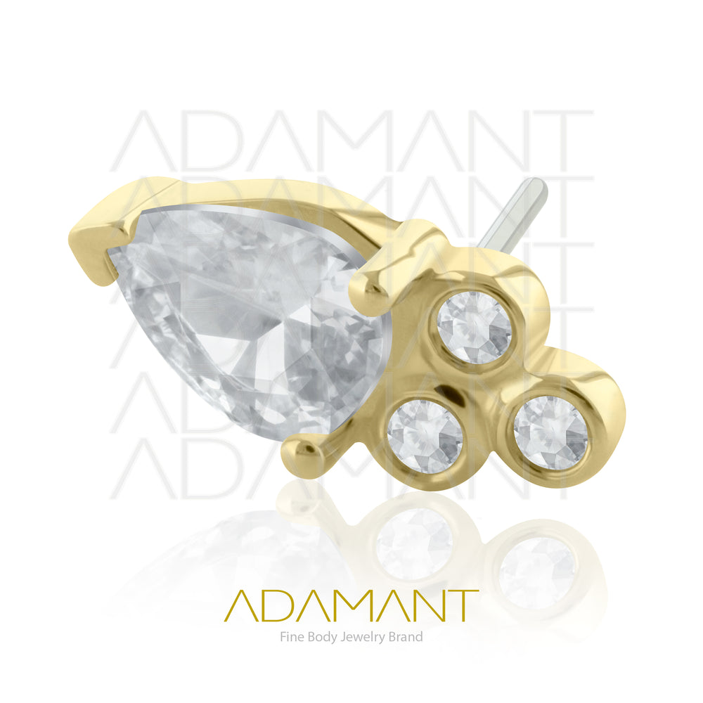 25g, Oro Solido 14k Accesorio Sin Rosca, 4.8mm Tamaño del Pin, Teardrop Trinity Prong Set, Cubic Zirconia.