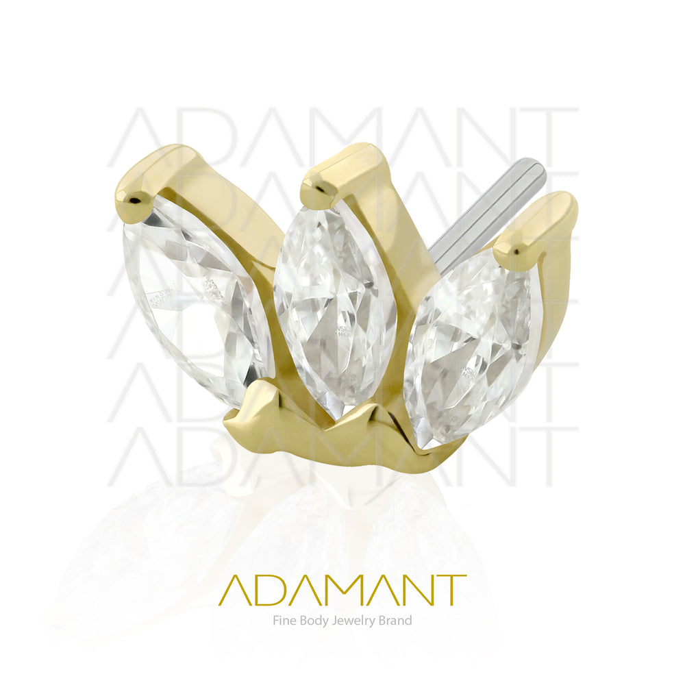 25g, Oro Solido 14k Accesorio Sin Rosca, 4.8mm Tamaño del Pin, Marquise Prong Set, Cubic Zirconia