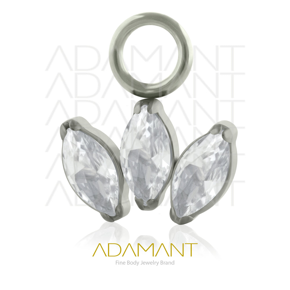 Charms de Titanio Grado Implante, Triple Marquise, Prong Set, Cubic Zirconia