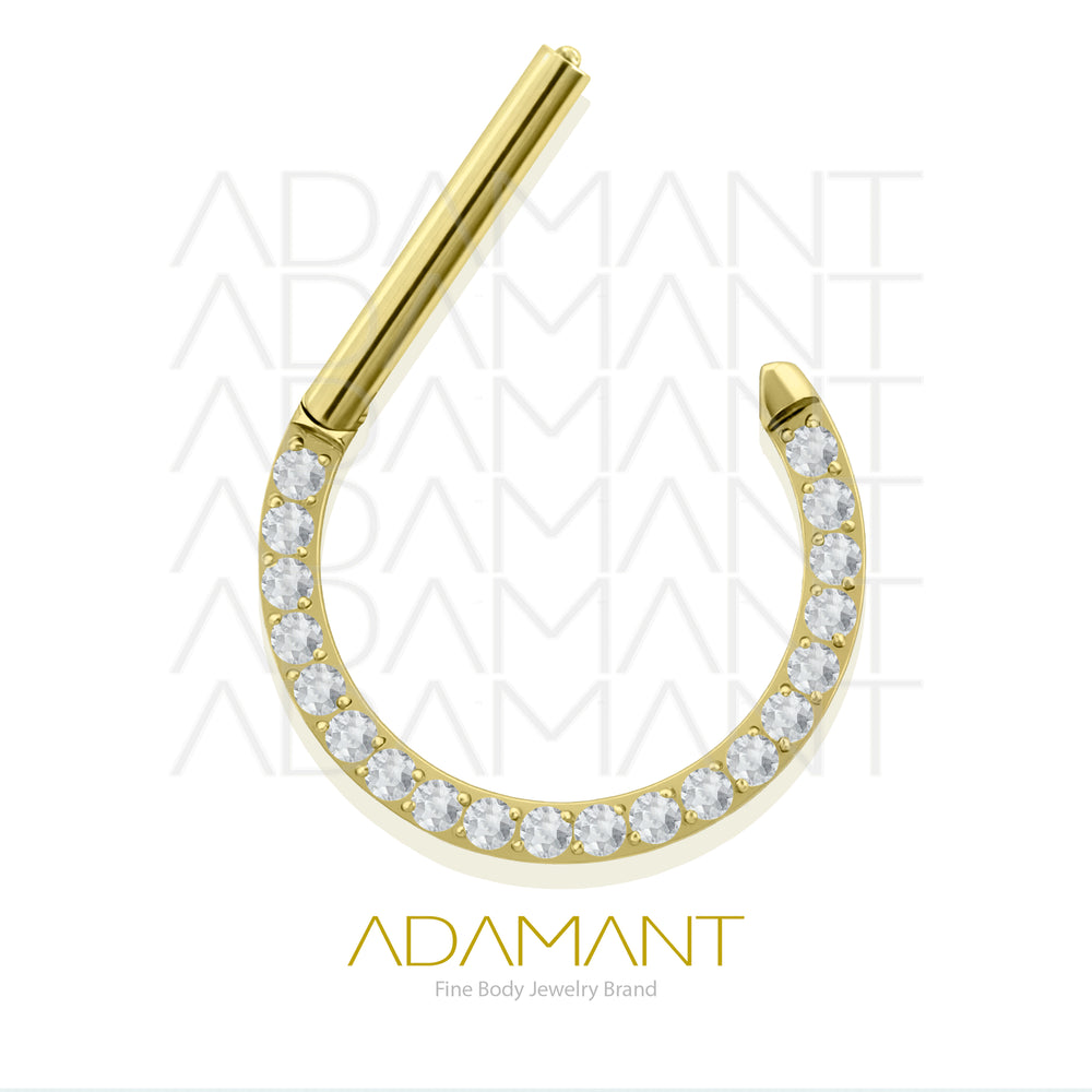 14g,Titanio Platizado Dorado Nipple Front Multijewelry, Clicker con bisagra, Pezonera D Shaped Front Multijewelry, Prong set, Cubic Zirconia.