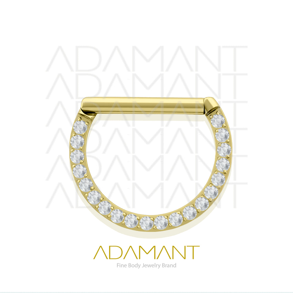 14g,Titanio Platizado Dorado Nipple Front Multijewelry, Clicker con bisagra, Pezonera D Shaped Front Multijewelry, Prong set, Cubic Zirconia.