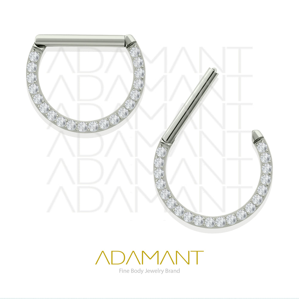 14g, Titanio Nipple Front Multijewelry, Clicker con bisagra, Pezonera D Shaped Front Multijewelry, Prong set, Cubic Zirconia.