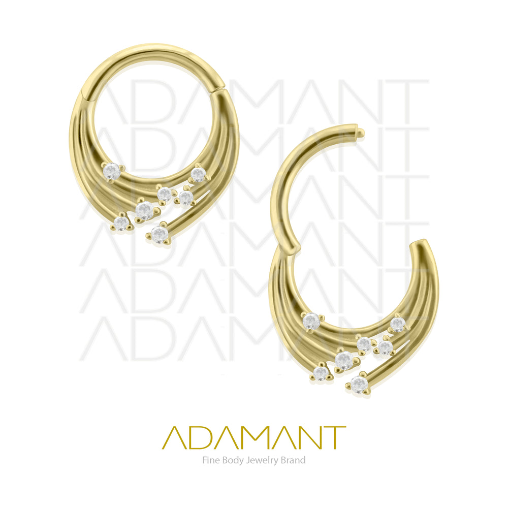 16g, Oro Solido 14k Aro de Bisagra Clicker Celestial, Prong Set, Cubic Zirconia