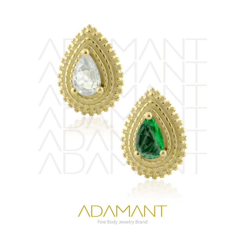 25g, Oro Solido 14k Accesorio Sin Rosca, 4.8mm Tamaño del Pin, Aura Glow, Prong set, Cubic Zirconia