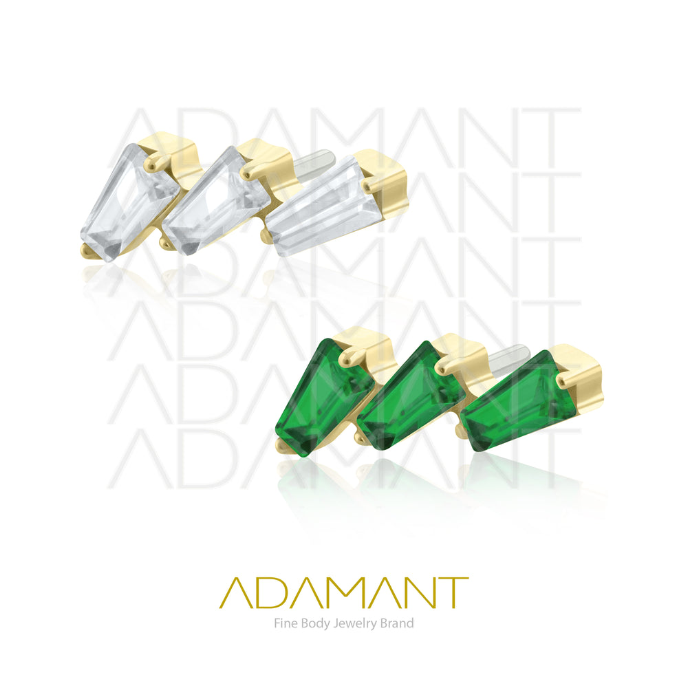 25g, Oro Solido 14k Accesorio Sin Rosca, 4.8mm Tamaño del Pin, Cascade Prong Set, Cubic Zirconia.