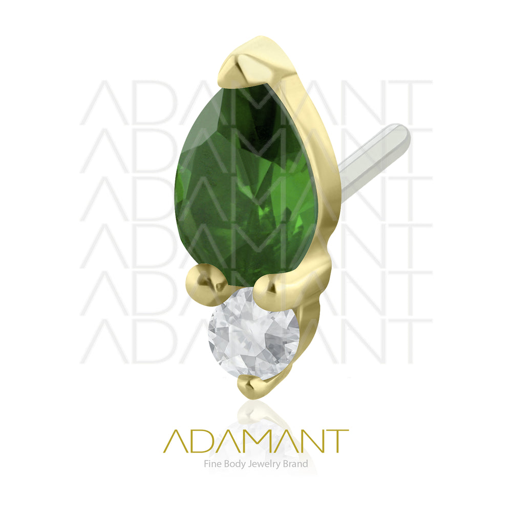 25g, Oro Solido 14k Accesorio Sin Rosca, 4.8mm Tamaño del Pin, Forest Drop, Prong set, Cubic Zirconia.